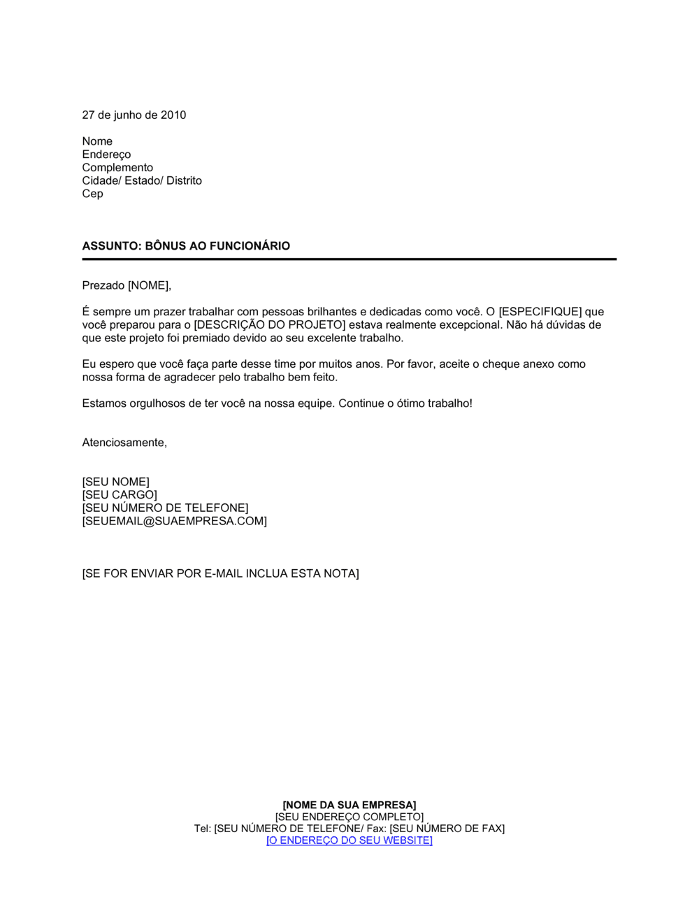 Business-in-a-Box's Carta de Bônus da Companhia