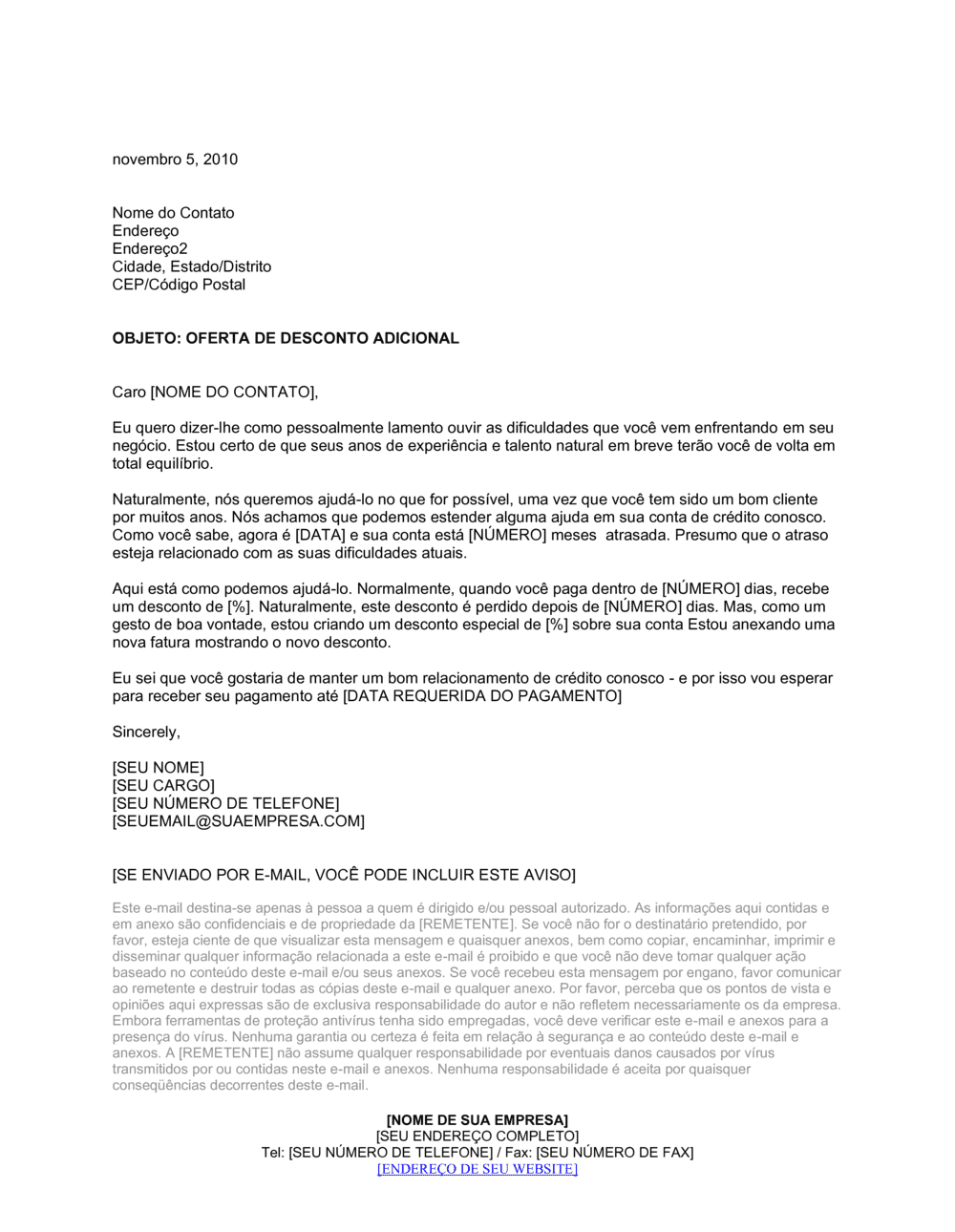 Business-in-a-Box's Carta de Cobrança Oferecendo Desconto Adicional