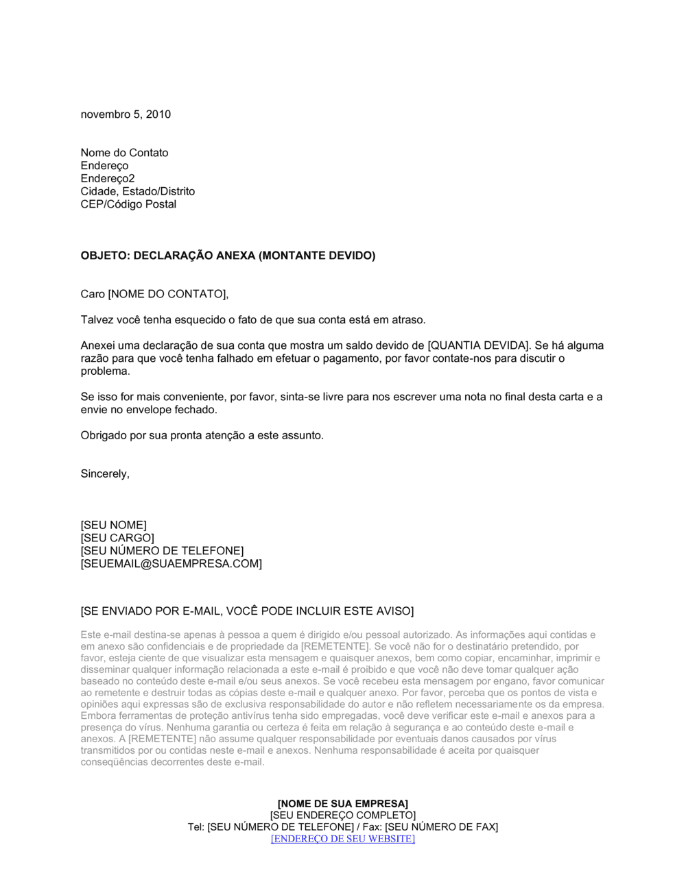 Business-in-a-Box's Carta de Cobrança para Reenviar Testamento