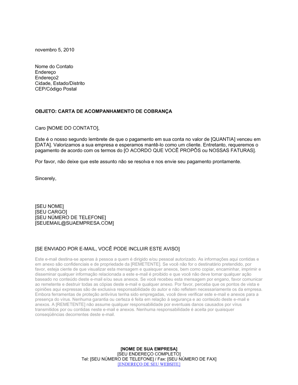 Business-in-a-Box's Carta de Cobrança Após