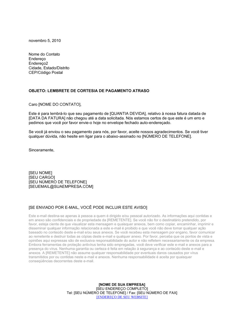 Business-in-a-Box's Carta de Cobrança Inicial