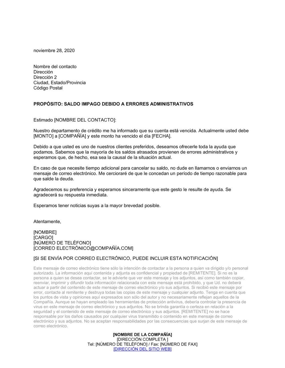 Business-in-a-Box's Carta de cobro errores administrativos