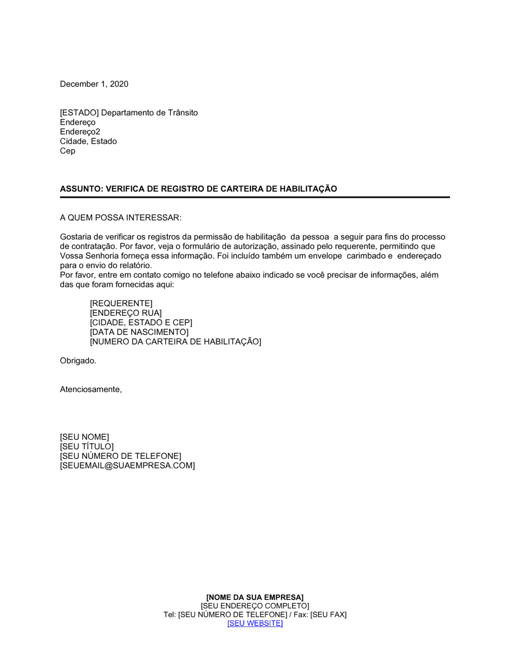 Business-in-a-Box's Carta de Conferência de Registro de Motorista