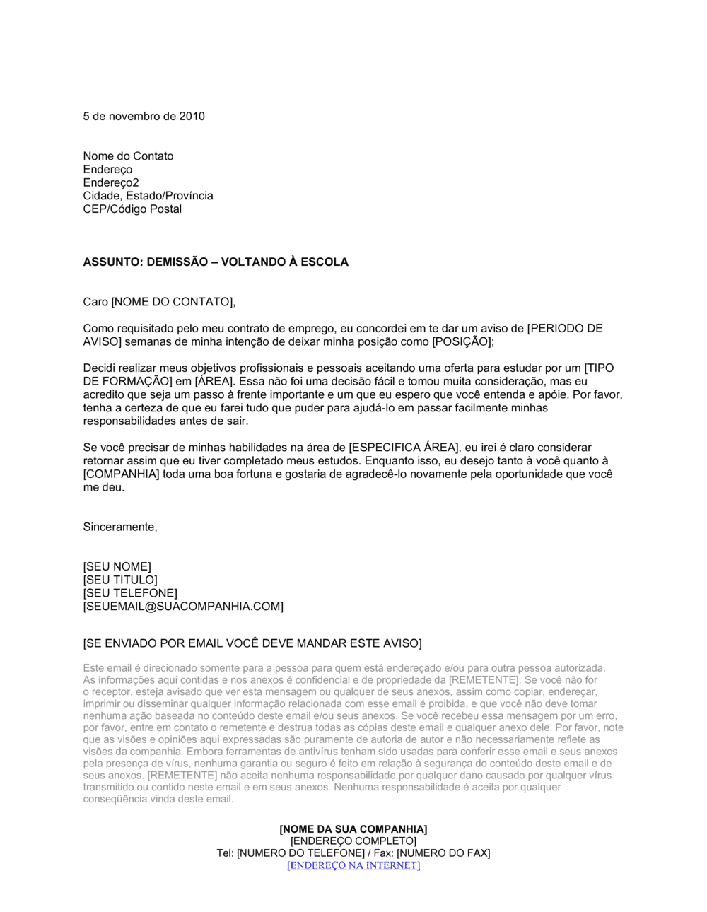 Business-in-a-Box's Carta de Demissão Voltando para o Colégio