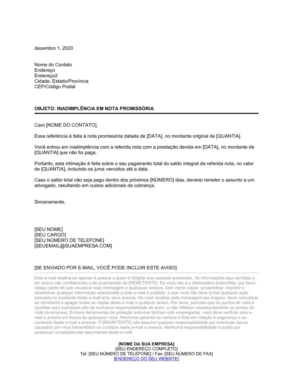 Business-in-a-Box's Carta de Falta em Nota Promissória