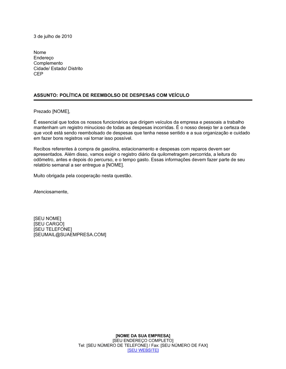 Business-in-a-Box's Carta de Política em Reembolso de Gastos Veiculares