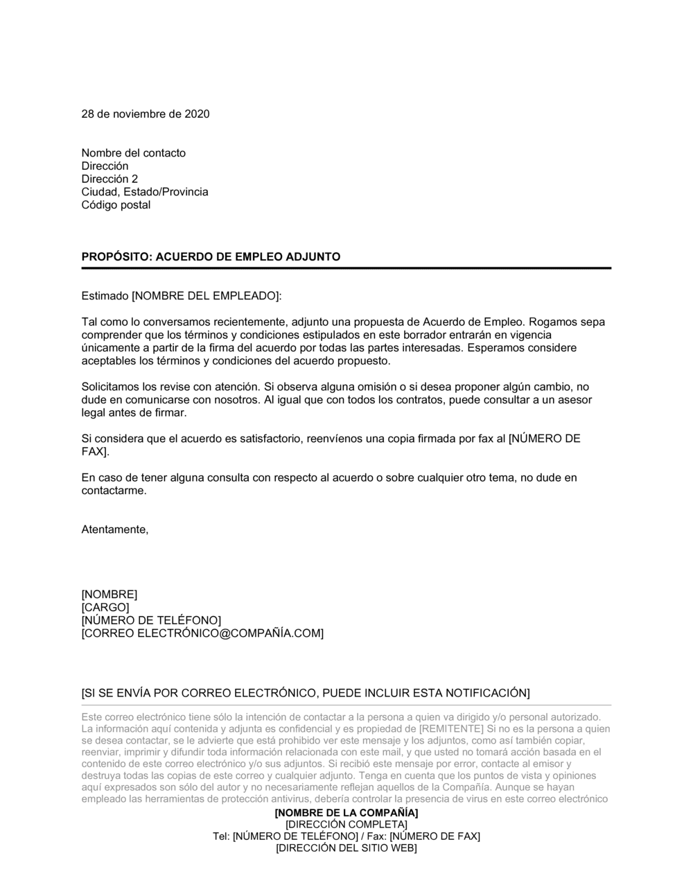 Business-in-a-Box's Carta de presentación de acuerdo laboral