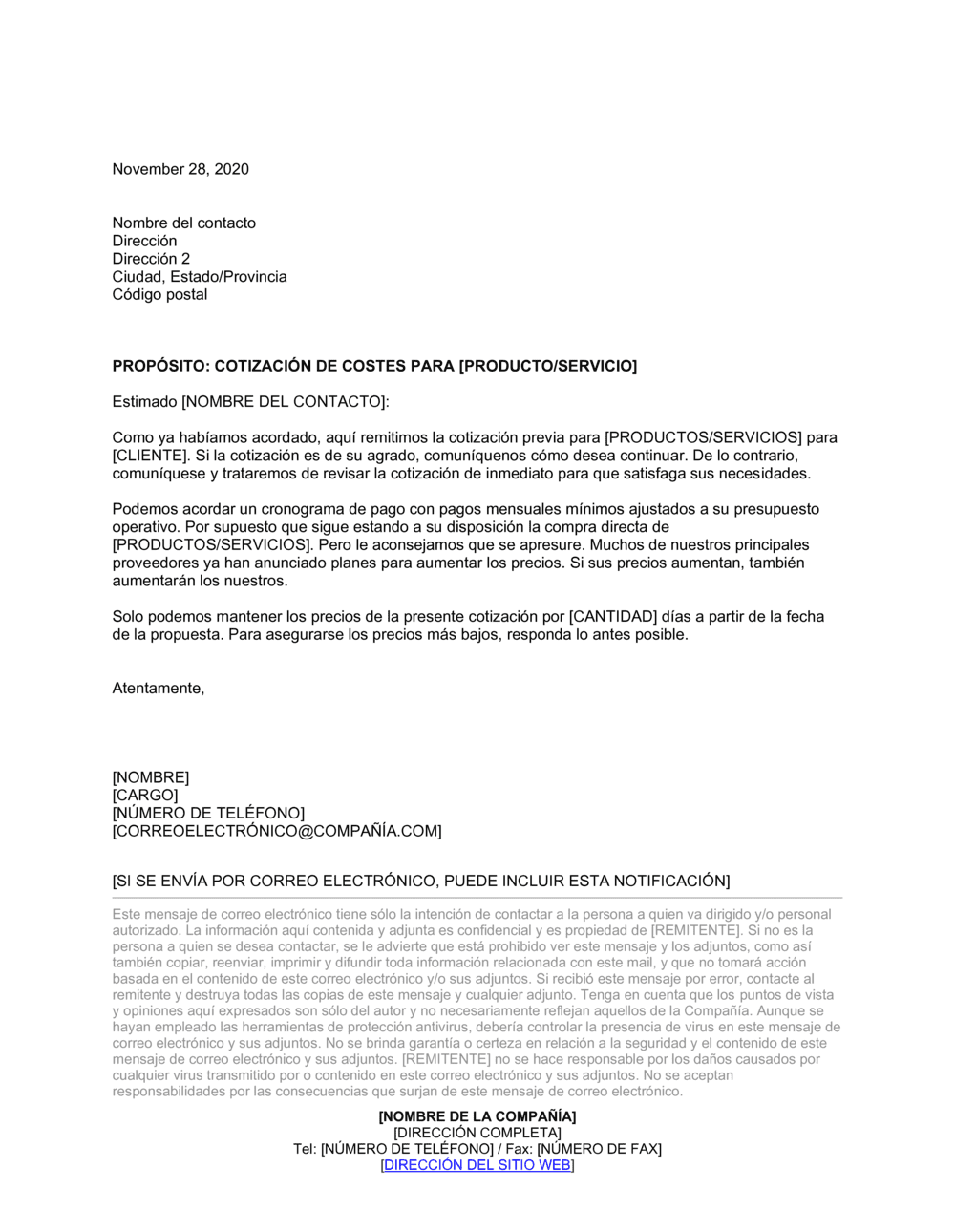 Business-in-a-Box's Carta de presentación para obtener una cotización