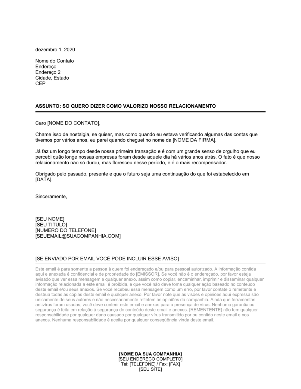 Business-in-a-Box's Carta de Relação Espontânea ao Bom Consumidor