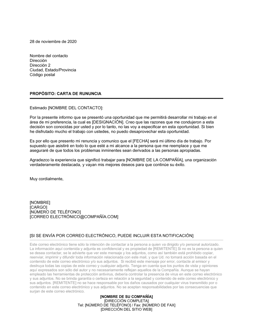 Business-in-a-Box's Carta de renuncia