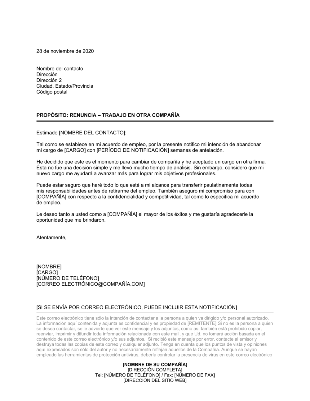 Business-in-a-Box's Carta de renuncia por trabajo en otra compañía