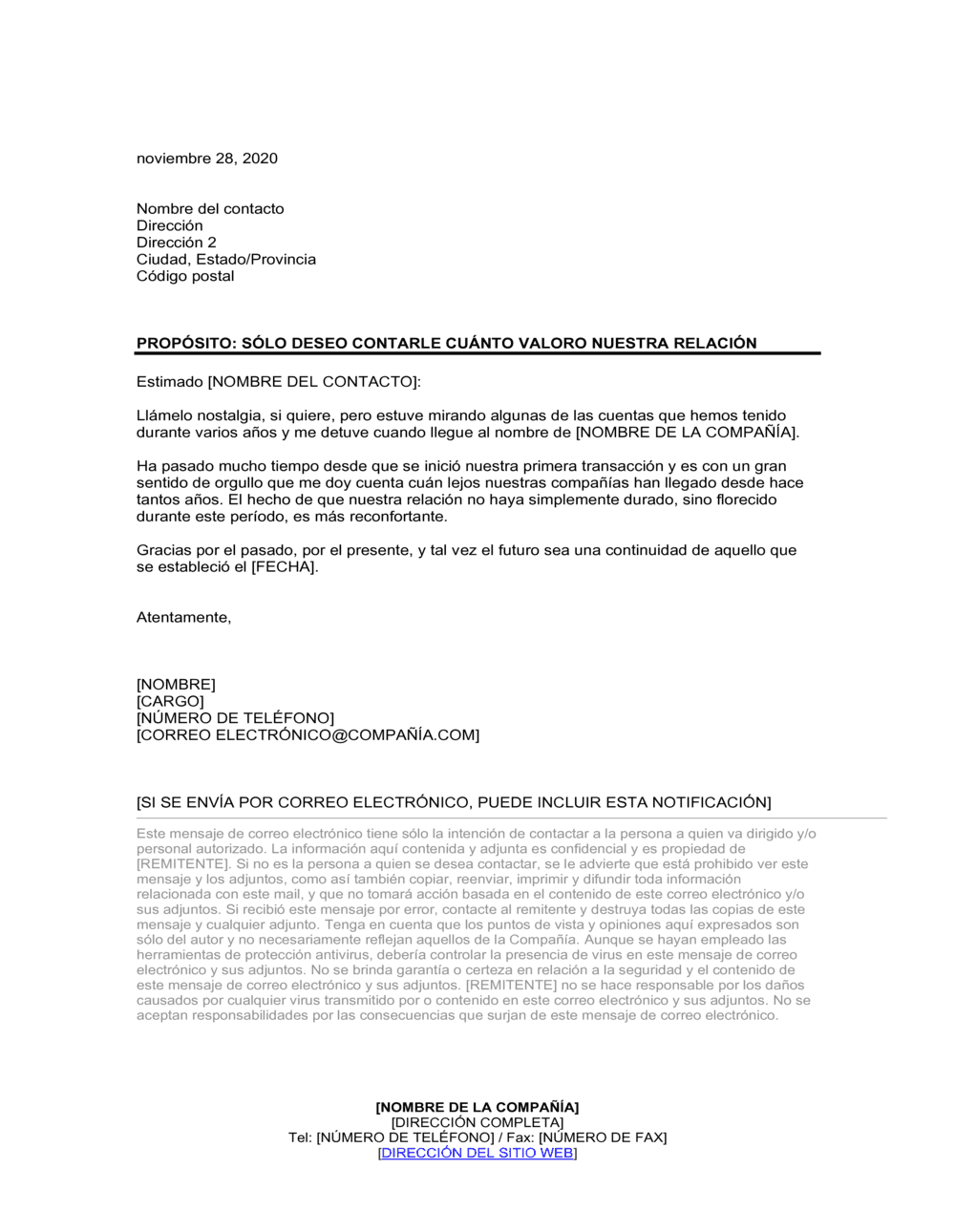 Business-in-a-Box's Carta espontánea de buenas relaciones con el cliente