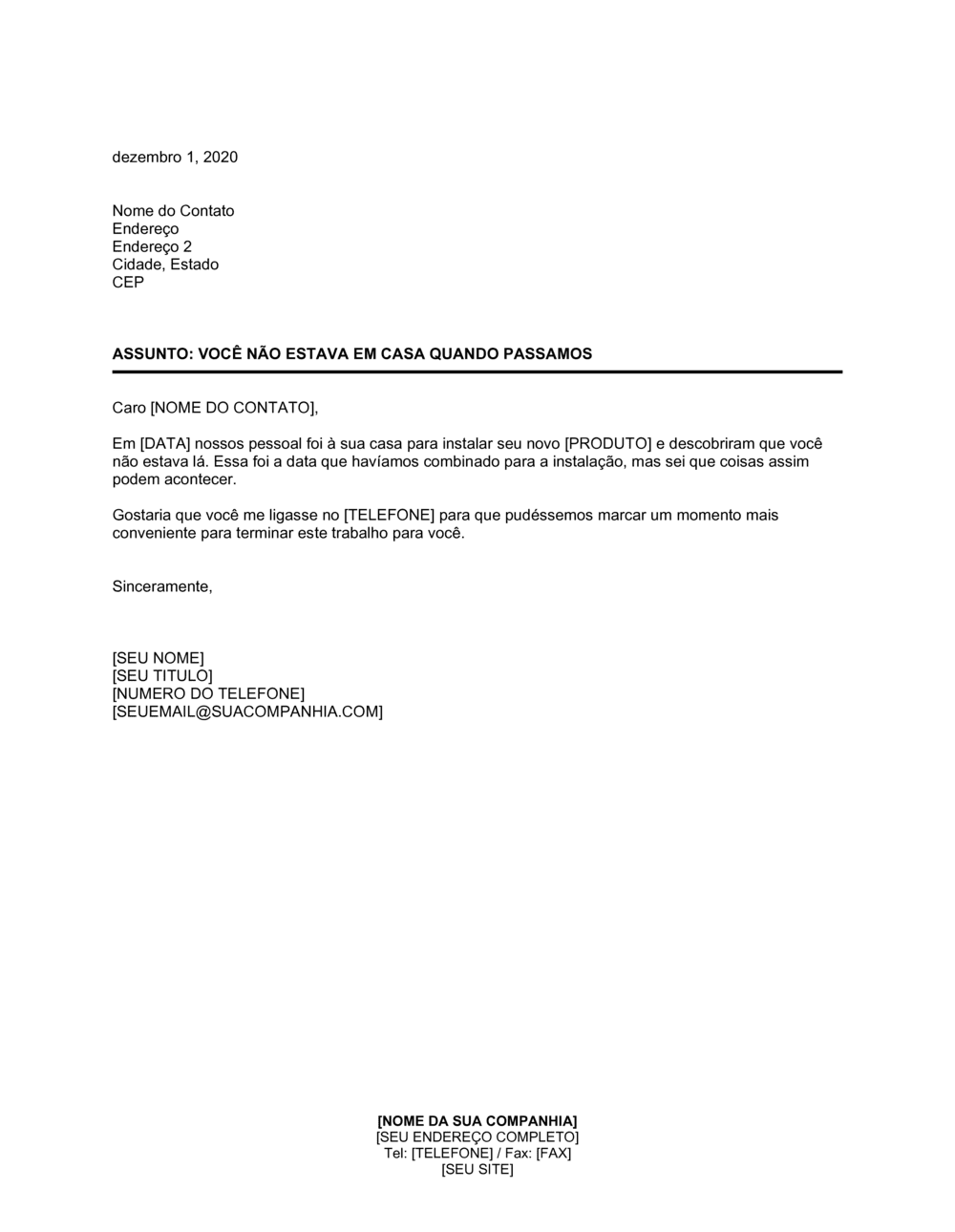 Business-in-a-Box's Carta para Consumidor Indisponível para Realização de Serviço