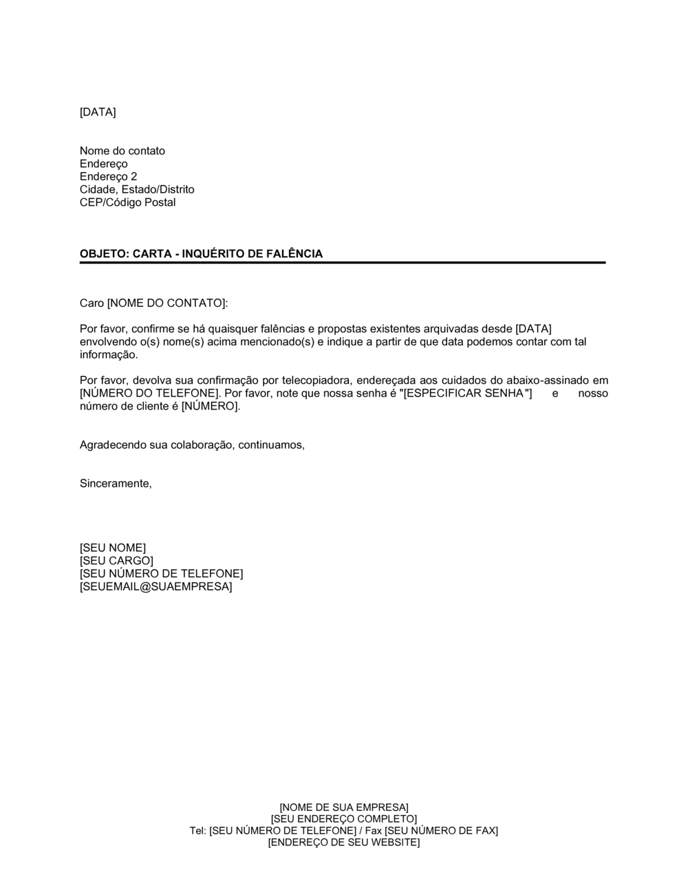 Business-in-a-Box's Carta Pedido de Falência