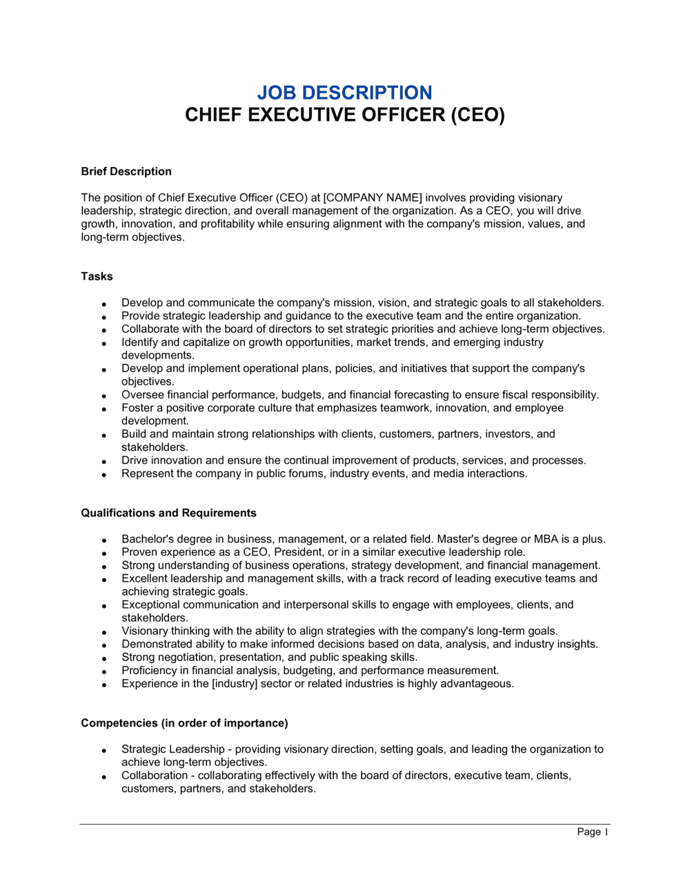 Business-in-a-Box's CEO Job Description Template