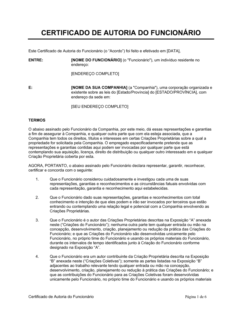 Business-in-a-Box's Certificado de Autoria do Funcionário