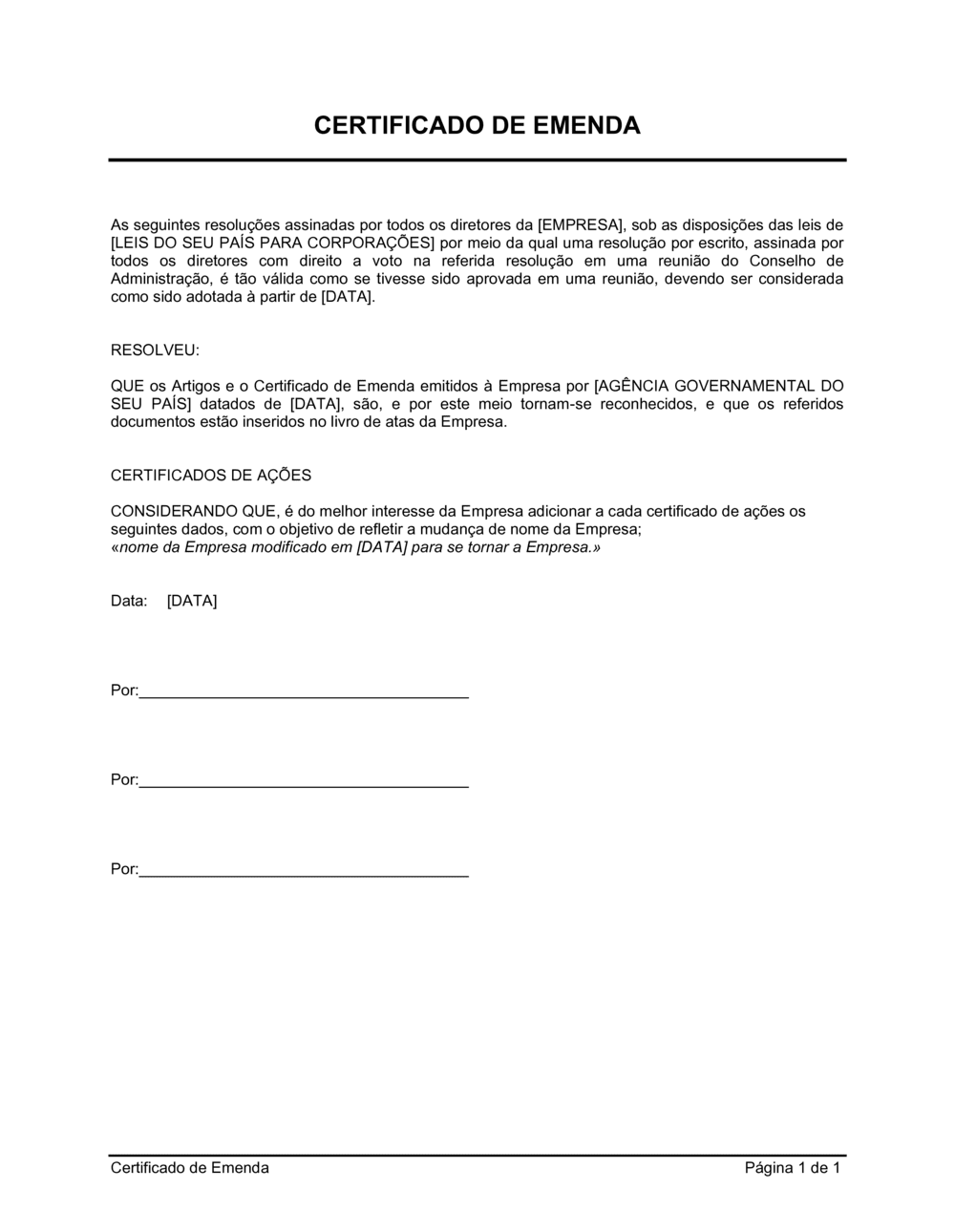 Business-in-a-Box's Certificado de Emenda