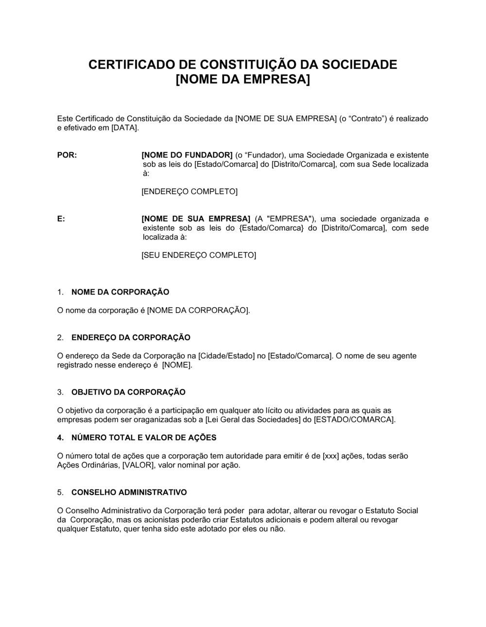 Business-in-a-Box's Certificado De Incorporação
