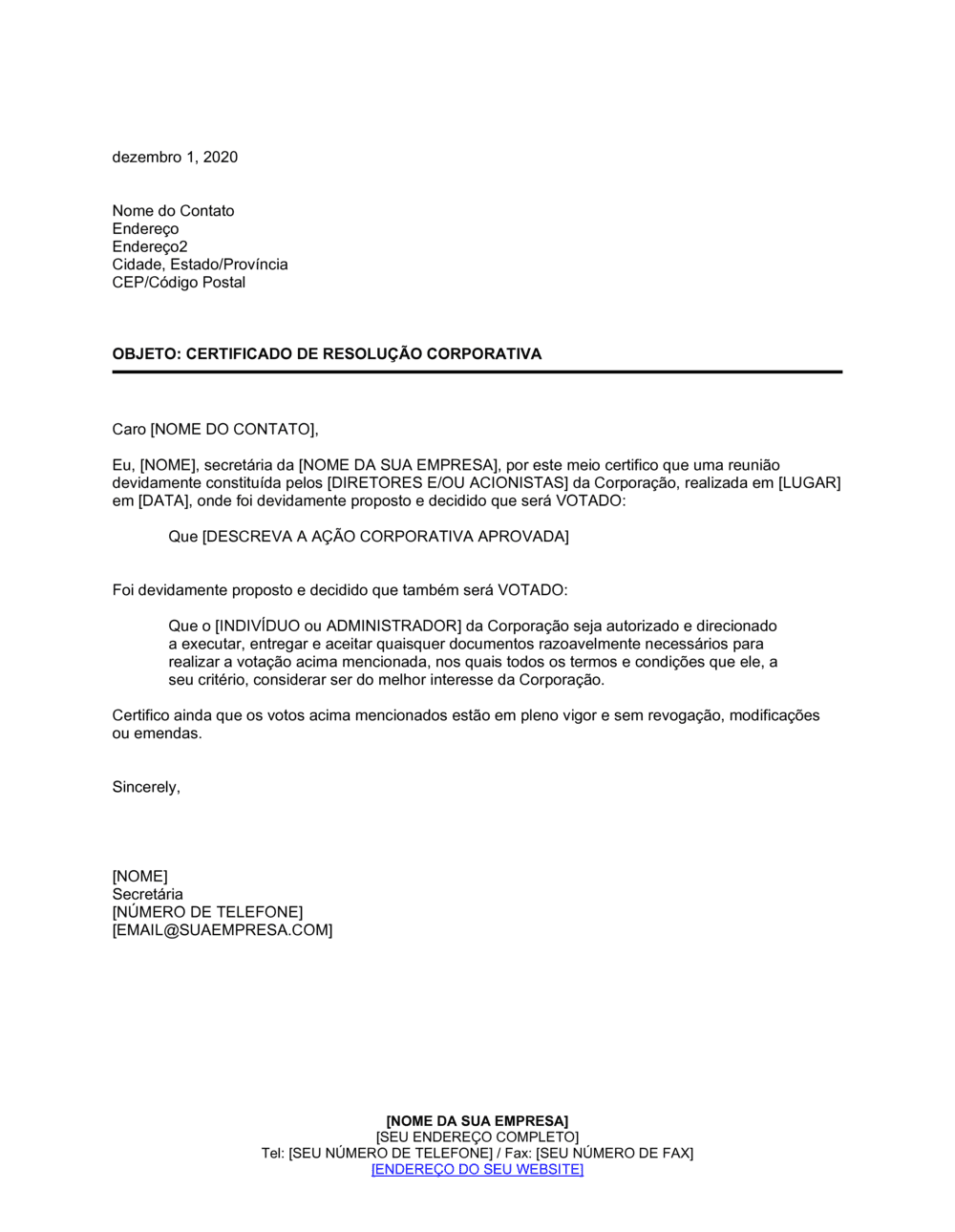 Business-in-a-Box's Certificado de Resolução Corporativa