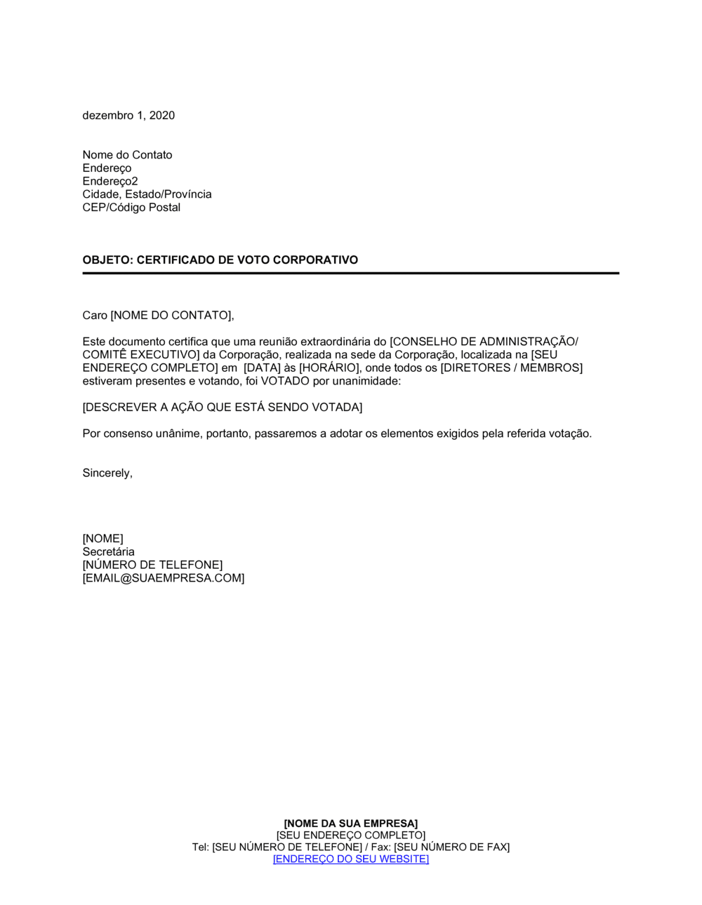 Business-in-a-Box's Certificado de Voto Corporativo