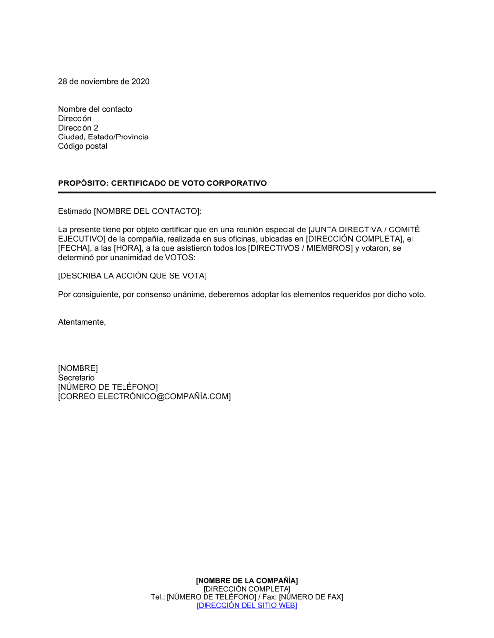 Business-in-a-Box's Certificado de voto corporativo