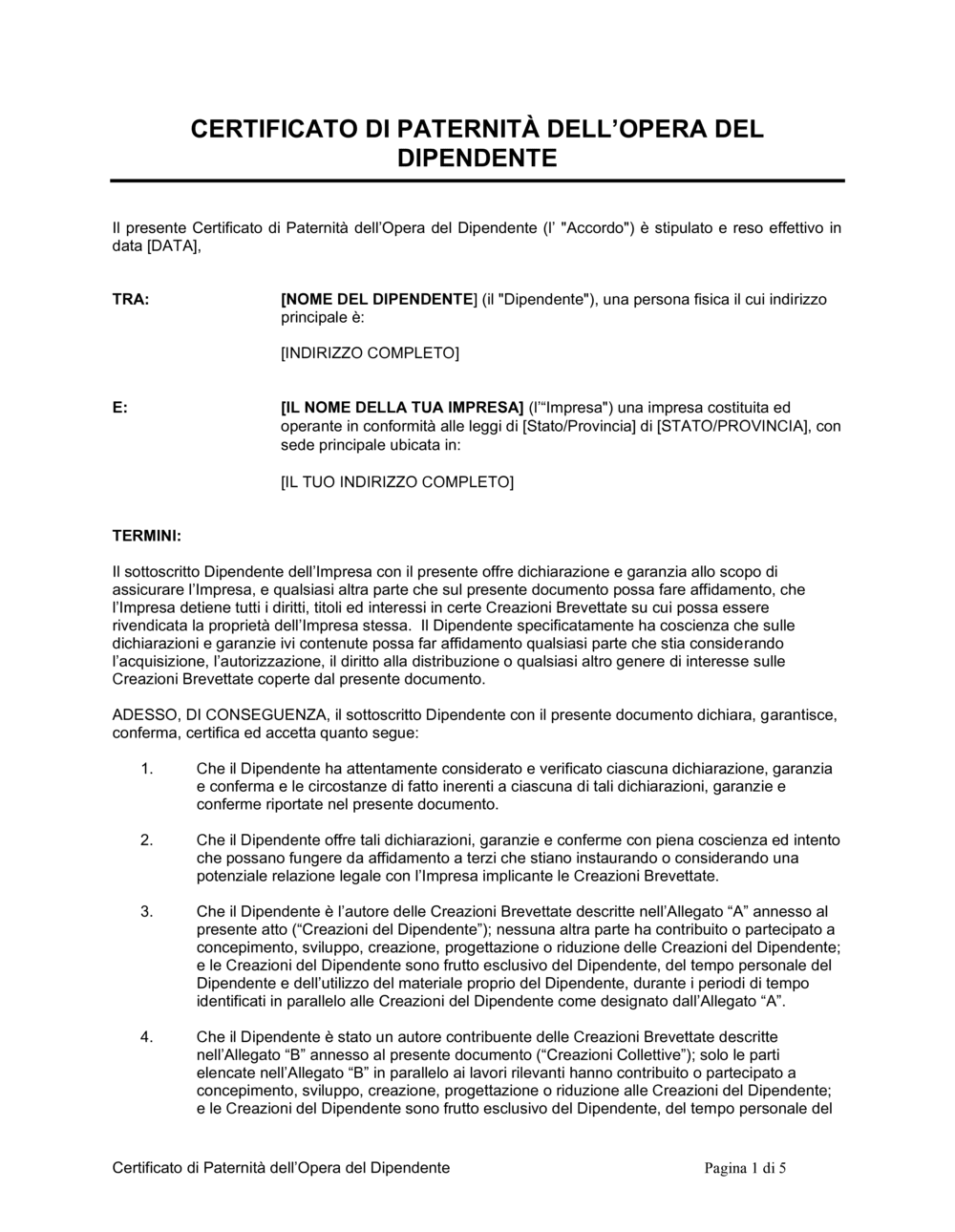 Business-in-a-Box's Certificato di paternità dell opera del dipendente