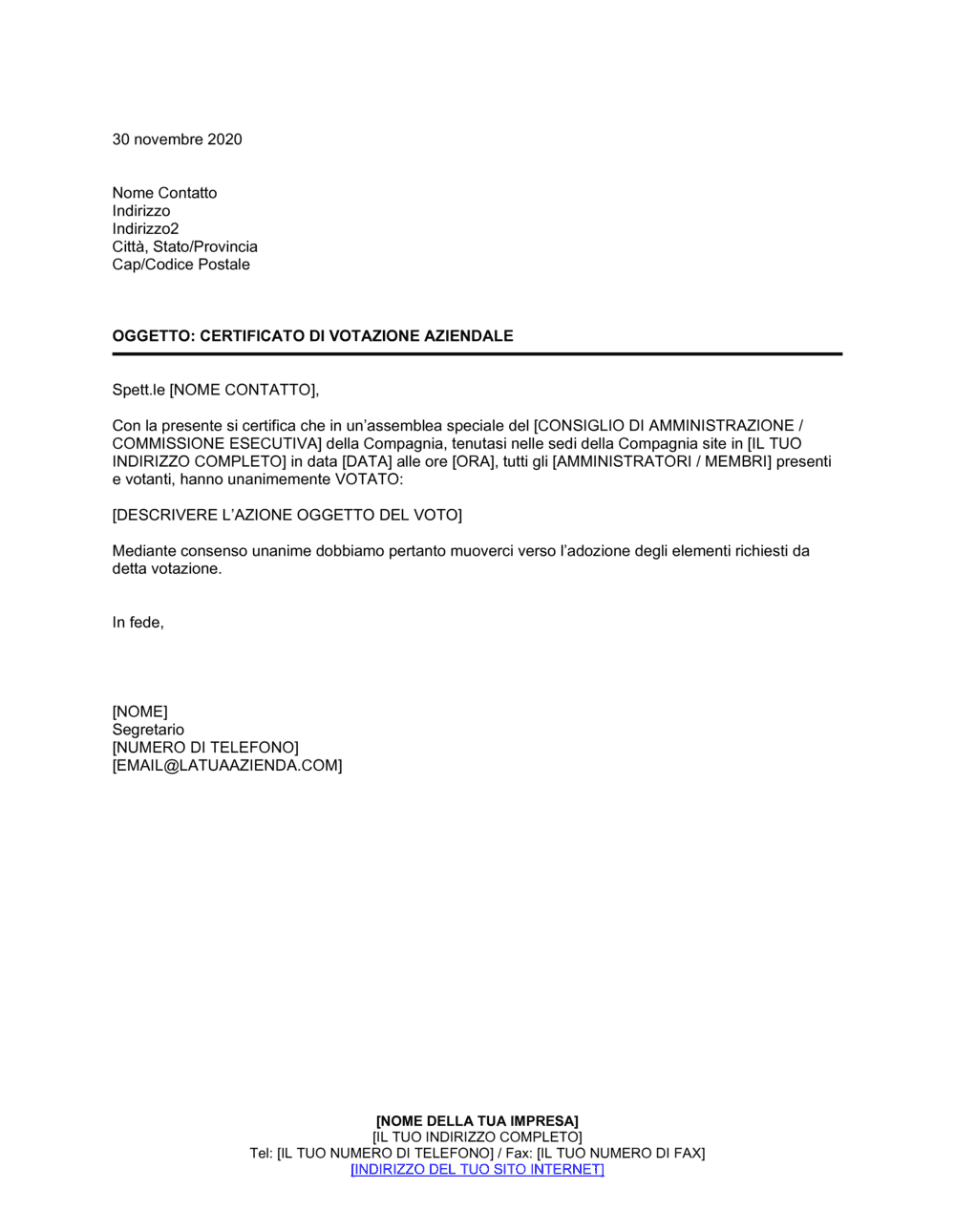 Business-in-a-Box's Certificato di votazione aziendale