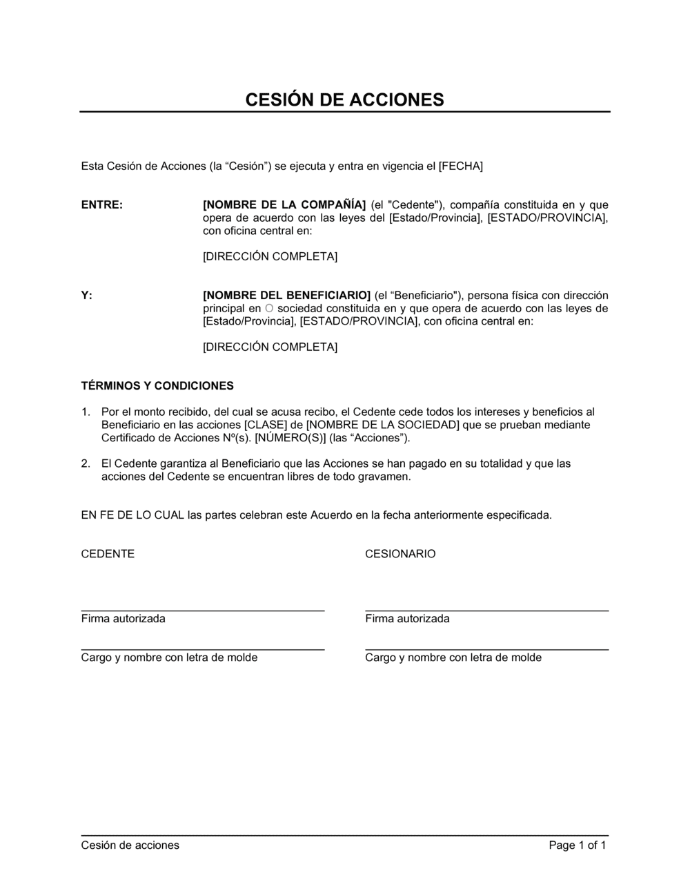 Business-in-a-Box's Cesión de acciones