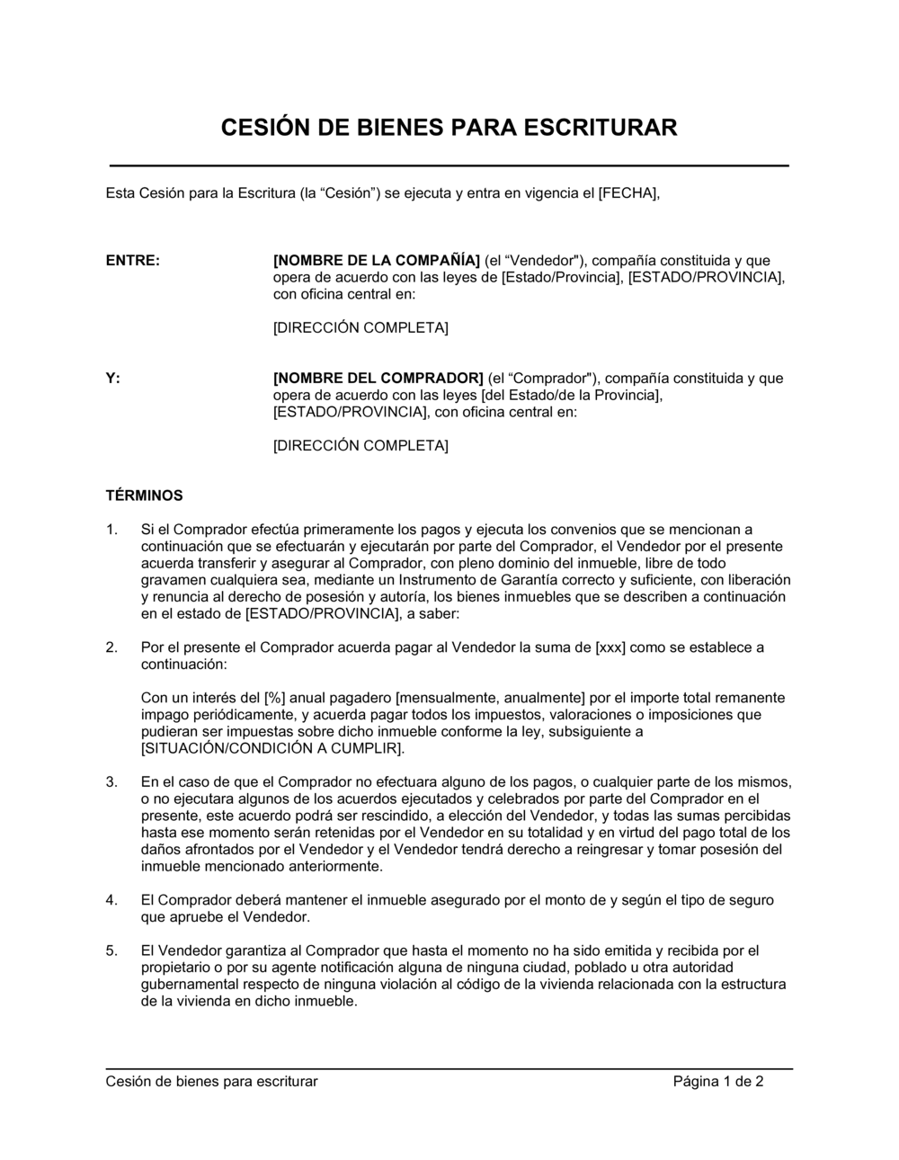 Business-in-a-Box's Cesión de bienes para escriturar