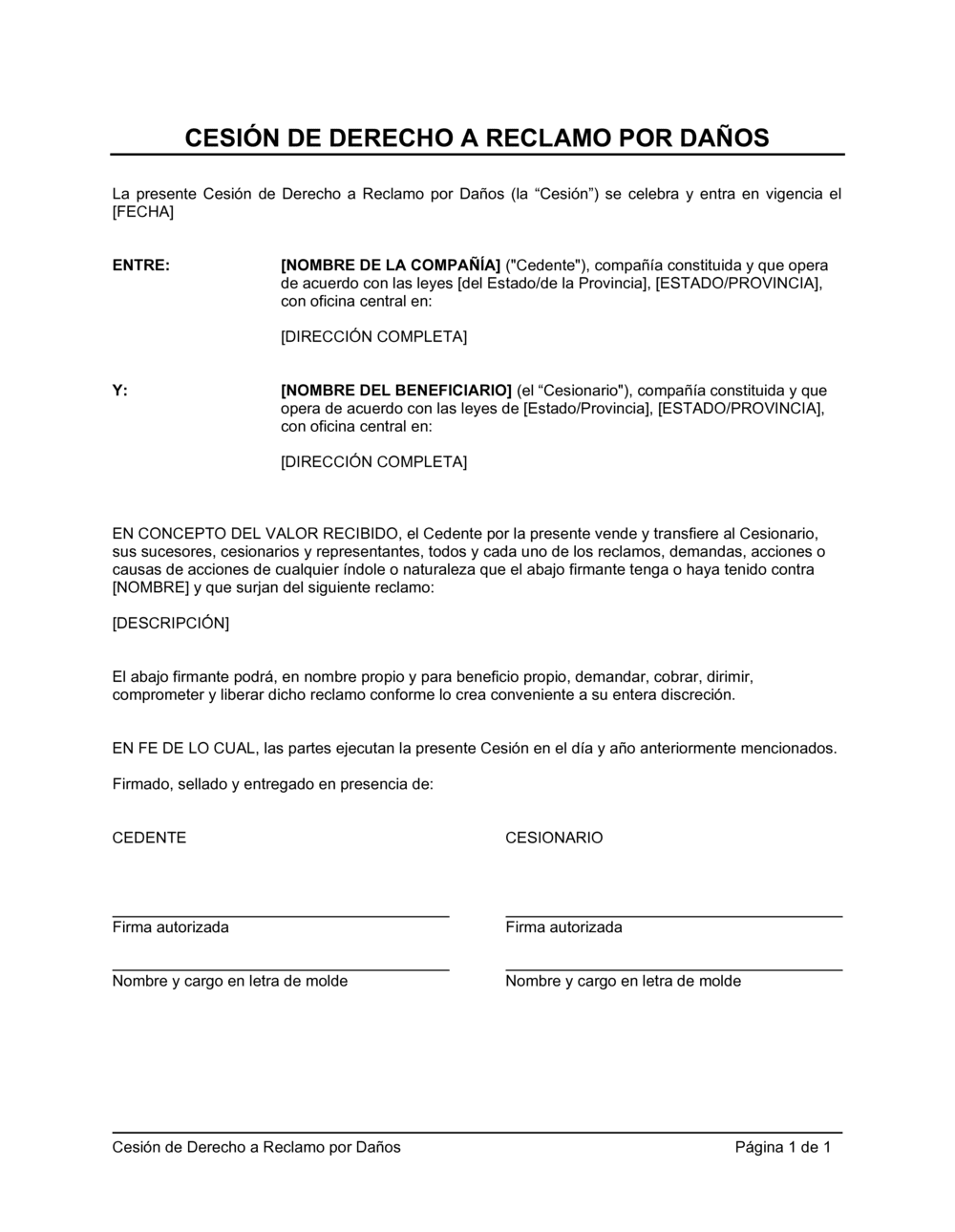 Business-in-a-Box's Cesión de derecho a reclamo por daños