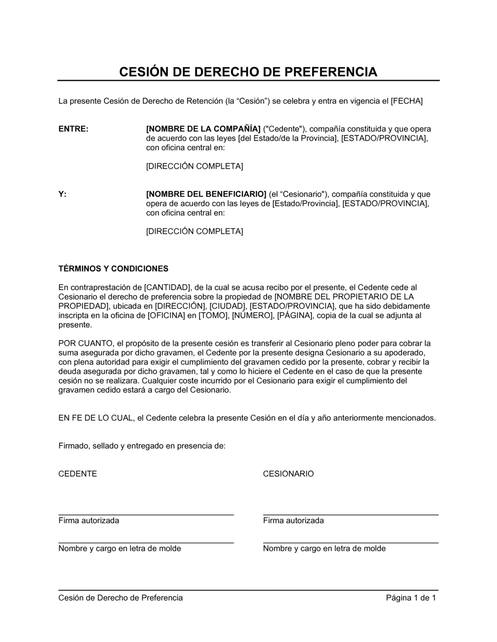 Business-in-a-Box's Cesión de derecho de preferencia