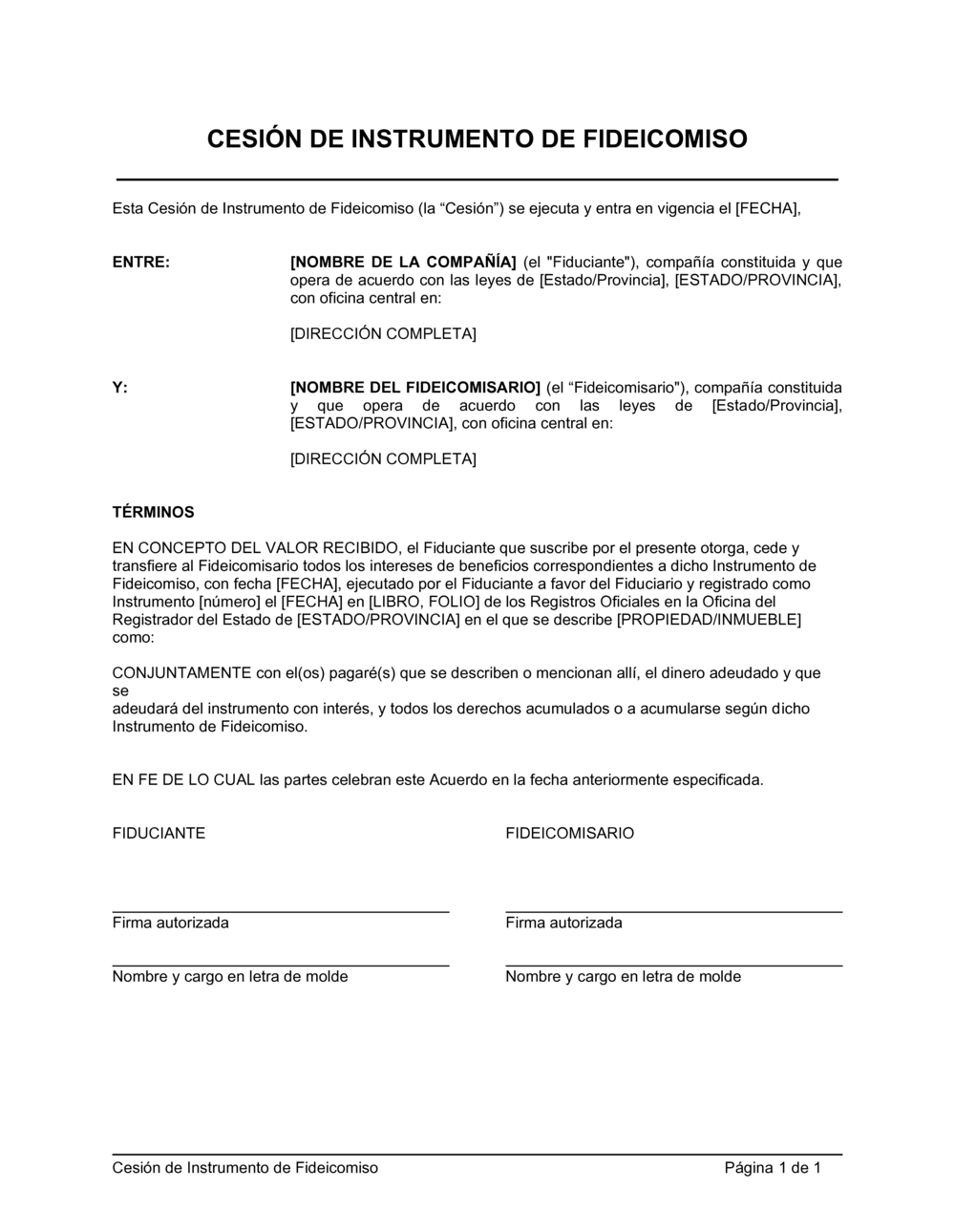 Business-in-a-Box's Cesión de instrumento de fideicomiso