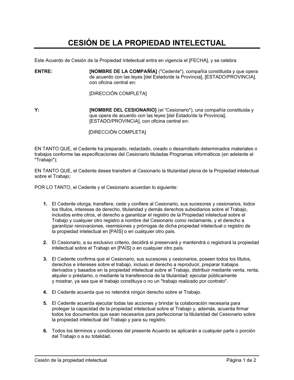 Business-in-a-Box's Cesión de la propiedad intelectual para software