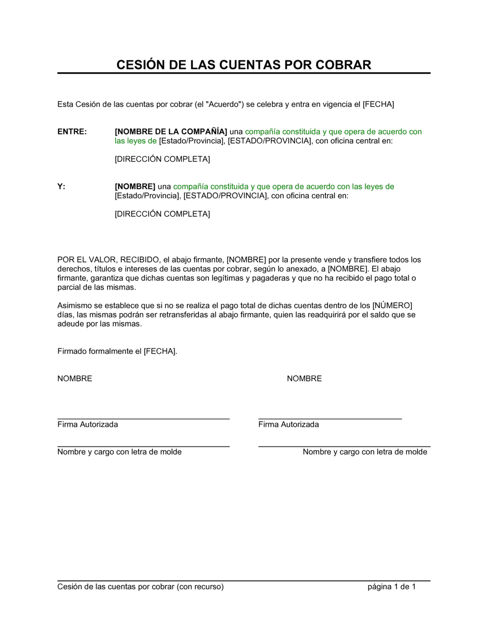 Business-in-a-Box's Cesión de las cuentas por cobrar con recurso