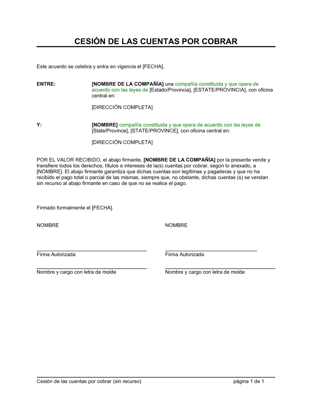 Business-in-a-Box's Cesión de las cuentas por cobrar sin recurso