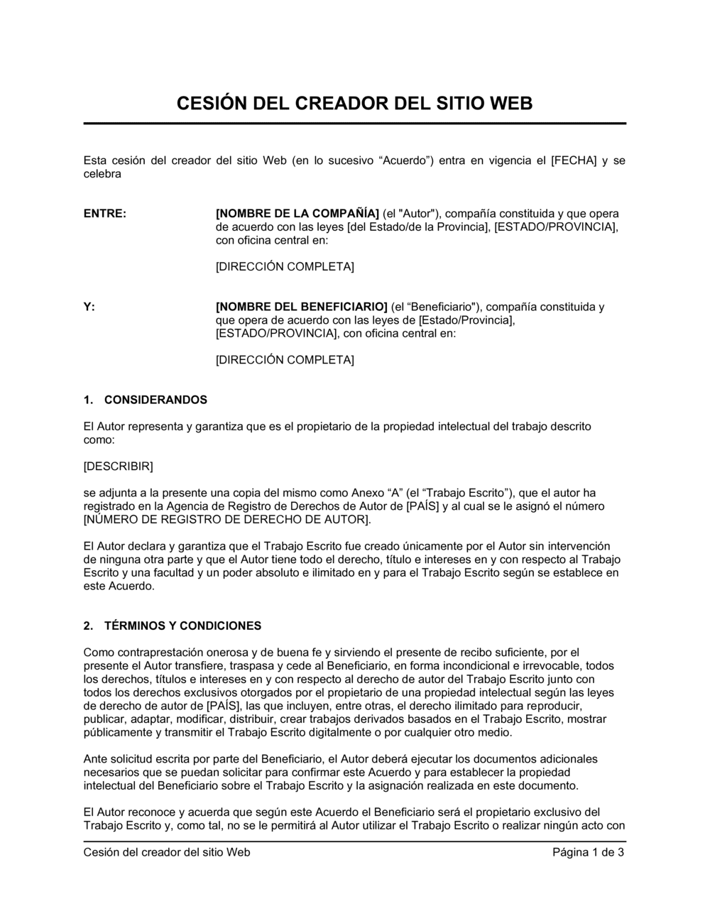 Business-in-a-Box's Cesión del creador del sitio web