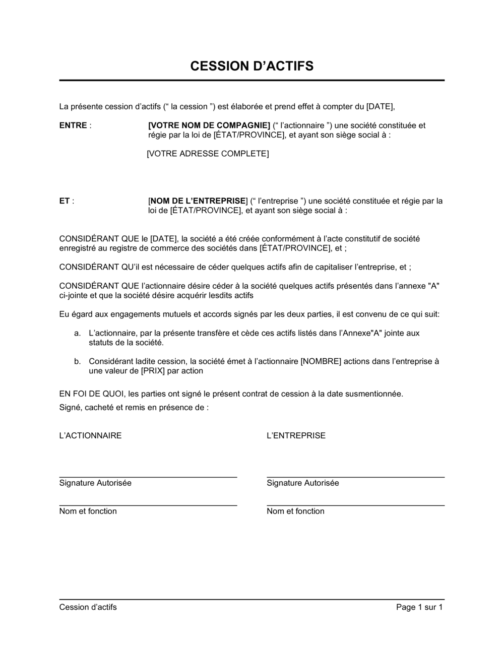 Business-in-a-Box's Cession d'actifs