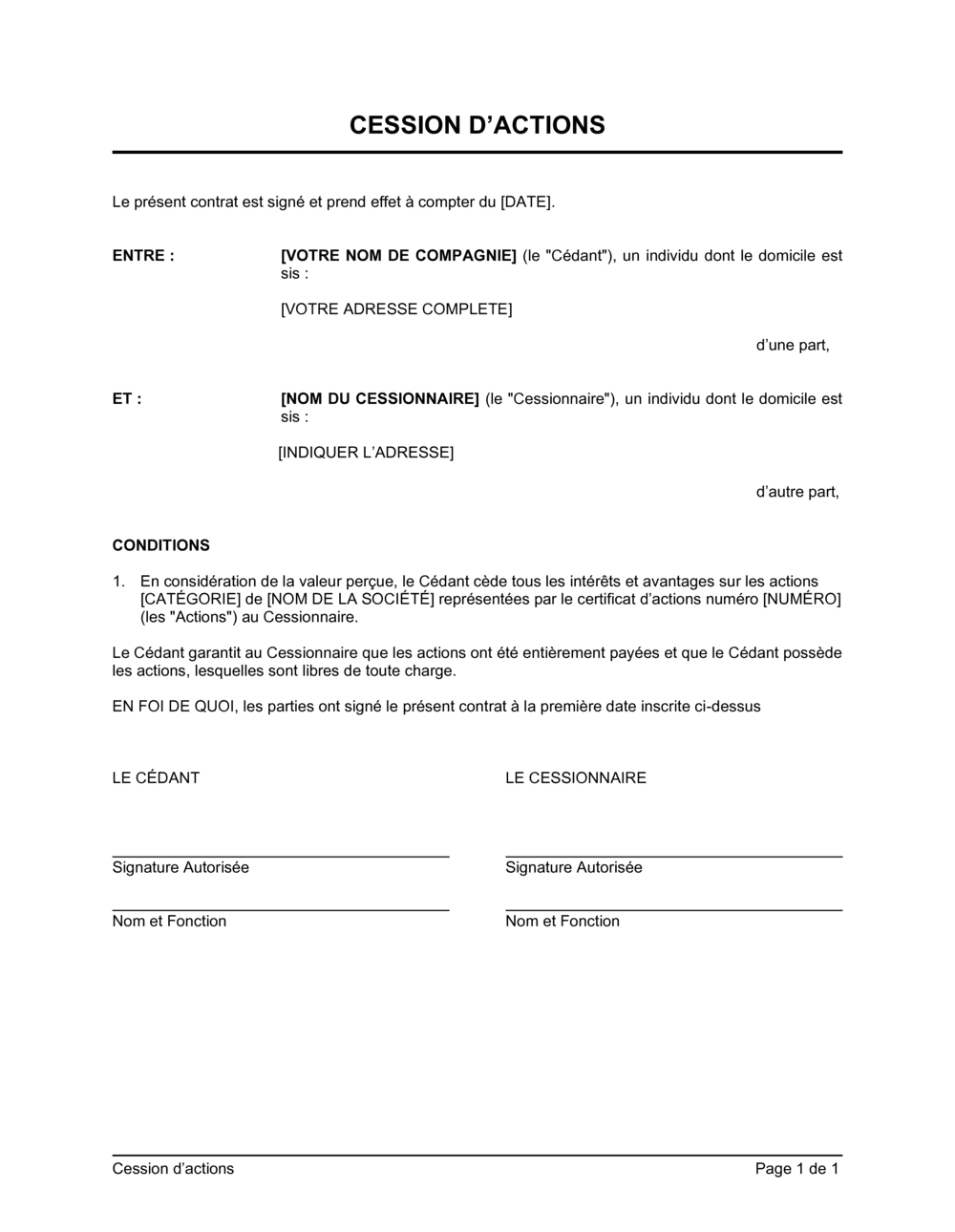 Business-in-a-Box's Cession d'actions