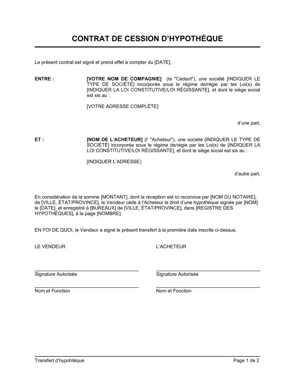 Business-in-a-Box's Cession d'hypothèque