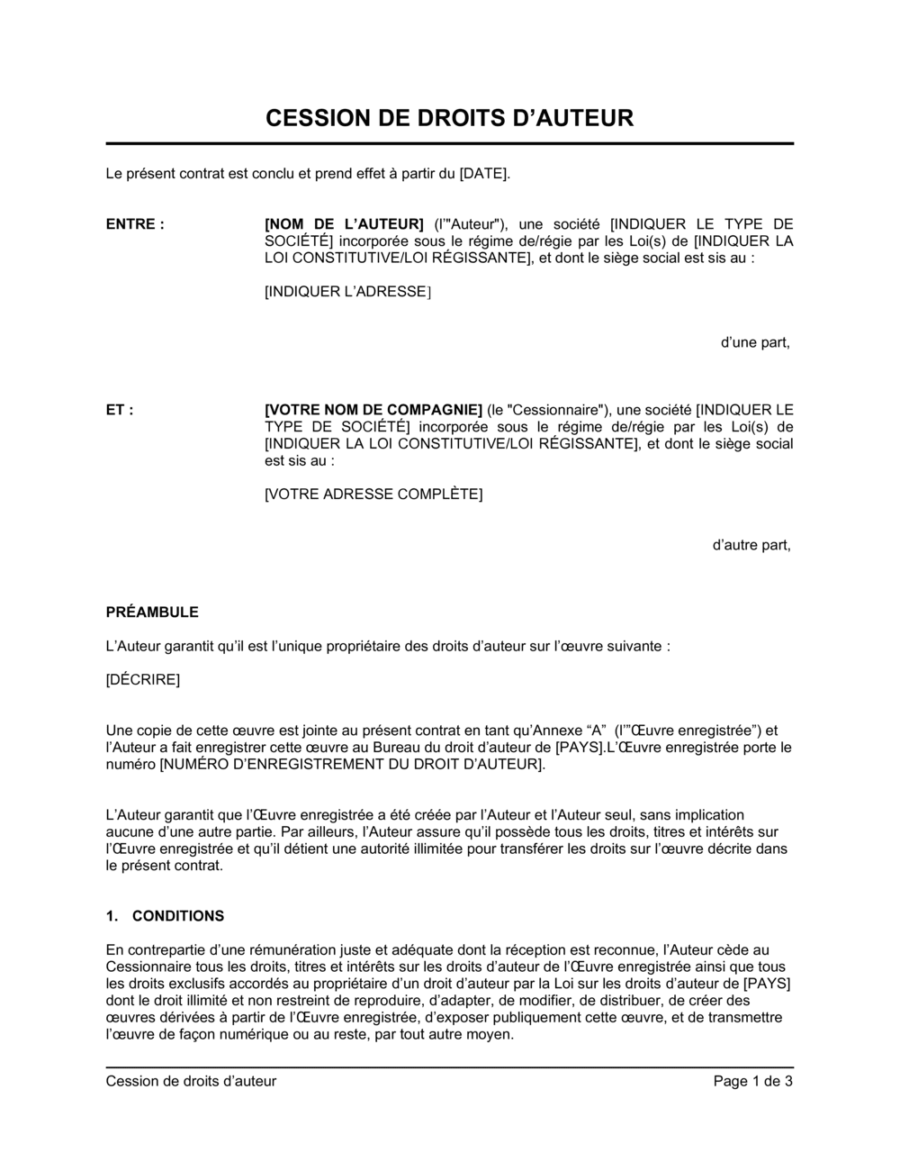 Business-in-a-Box's Cession de droits d'auteur