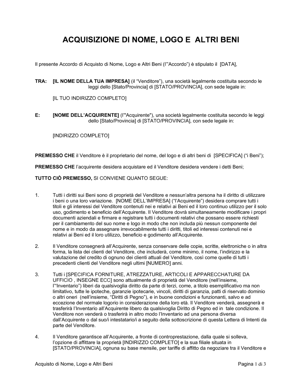 Business-in-a-Box's Cessione beni e accordo di vendita marchio