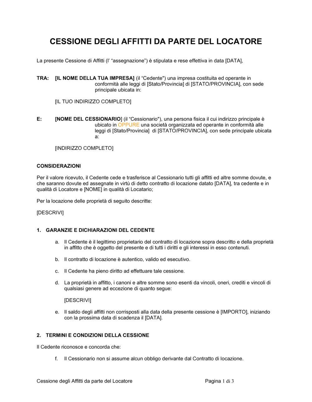 Business-in-a-Box's Cessione degli affitti da parte del locatore