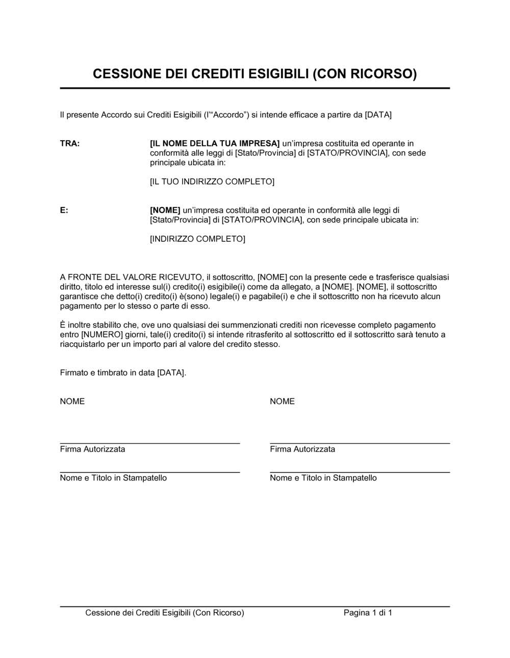 Business-in-a-Box's Cessione dei credito esigibili con ricorso