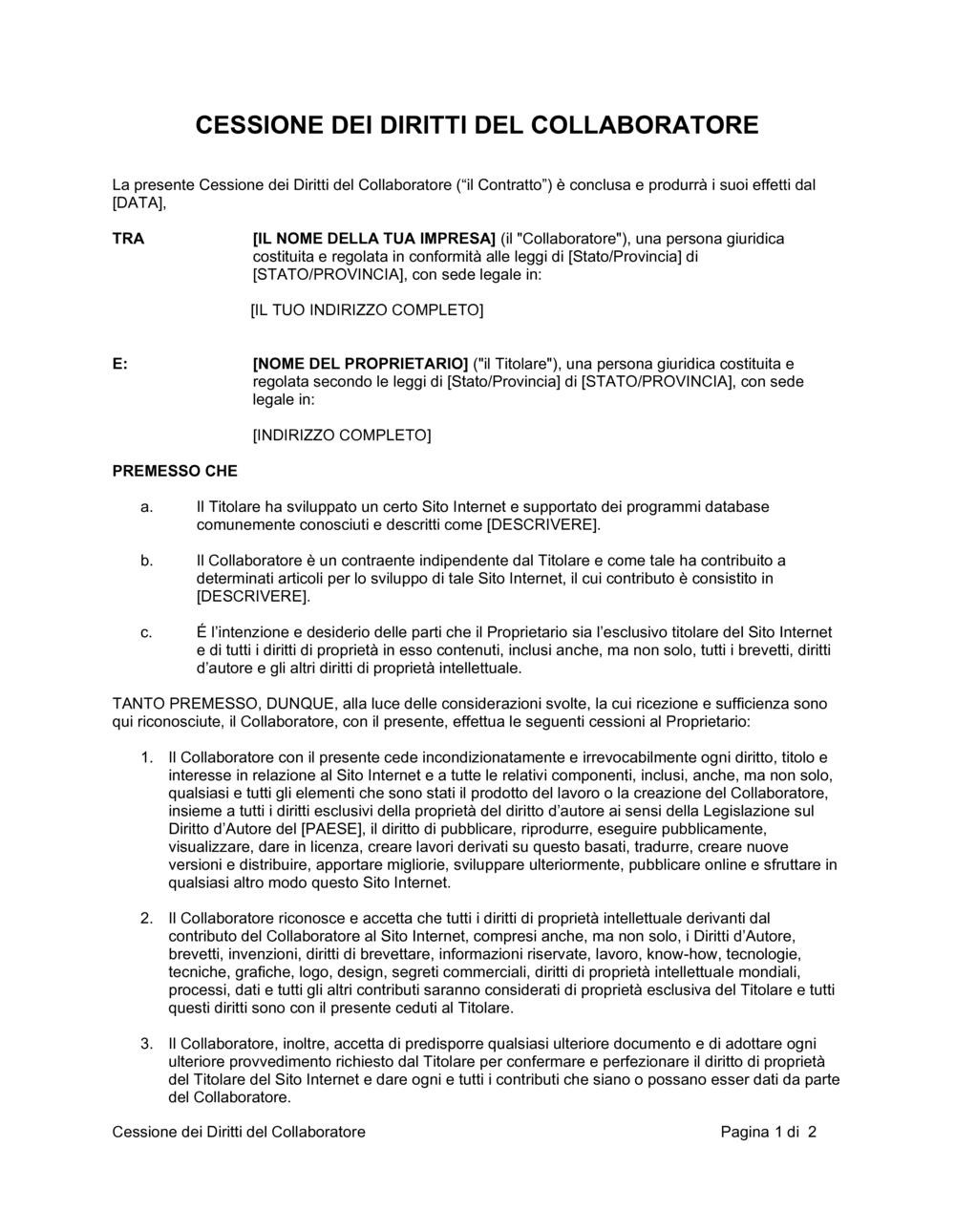 Business-in-a-Box's Cessione dei diritti del collaboratore