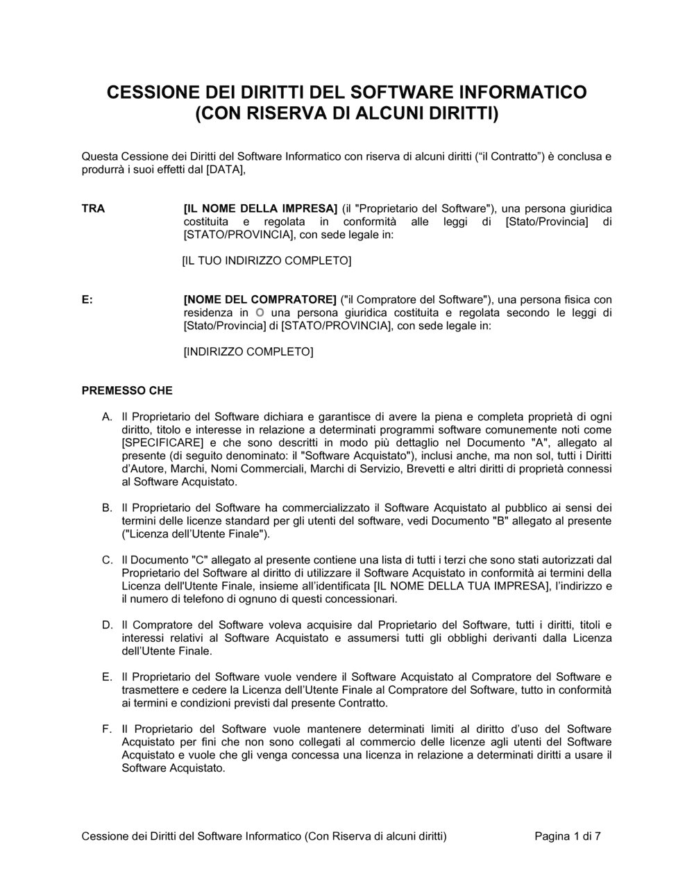 Business-in-a-Box's Cessione dei diritti del software informatico con riserva