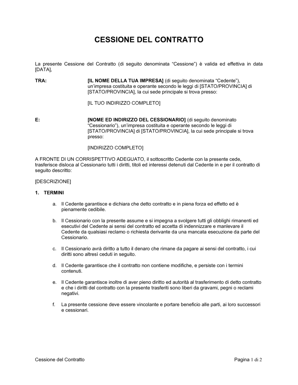 Business-in-a-Box's Cessione del contratto