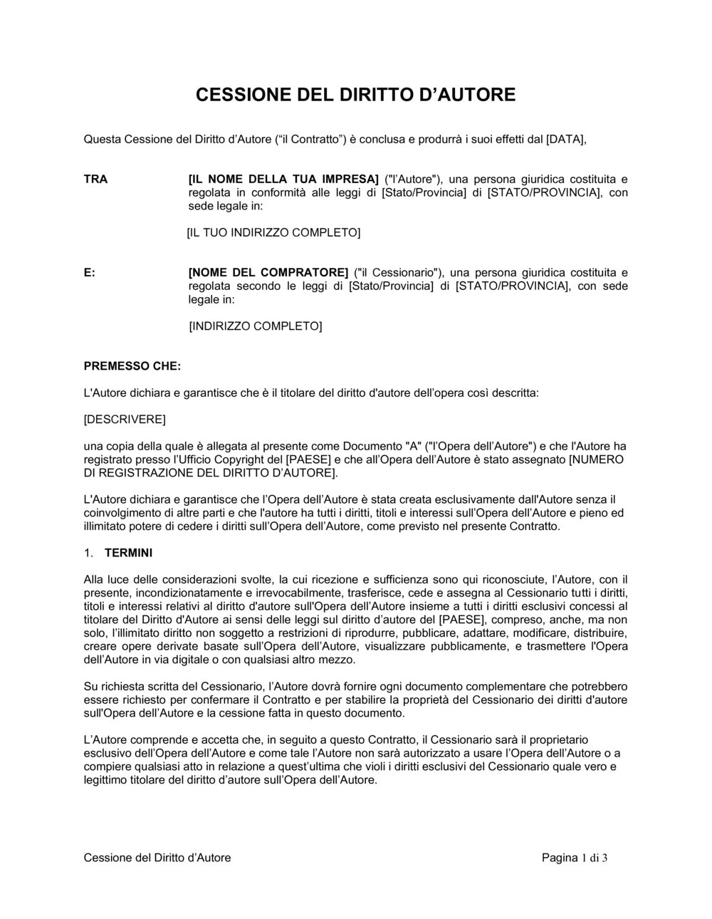 Business-in-a-Box's Cessione del diritto d'autore