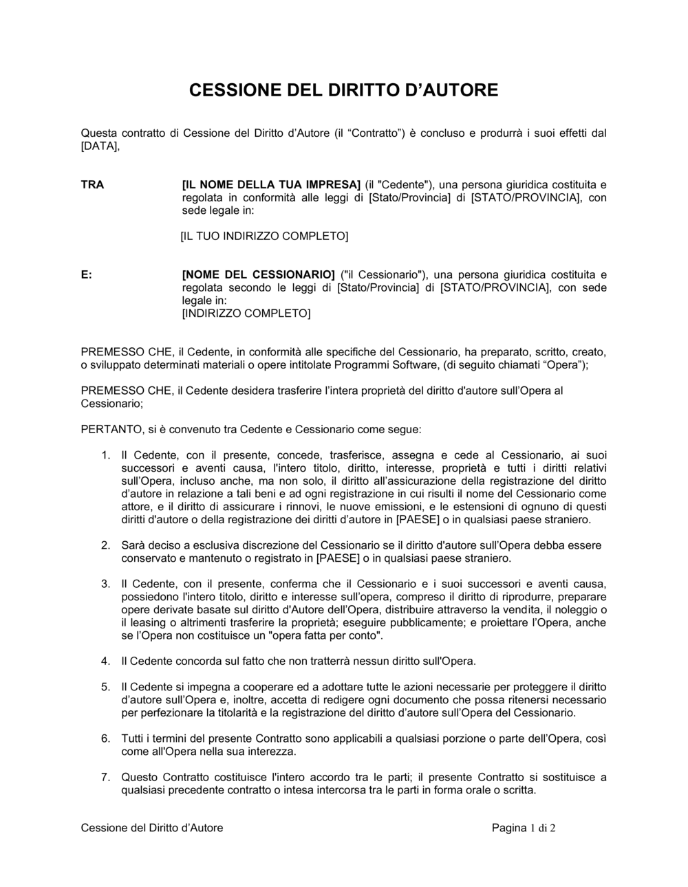 Business-in-a-Box's Cessione del diritto d'autore per software