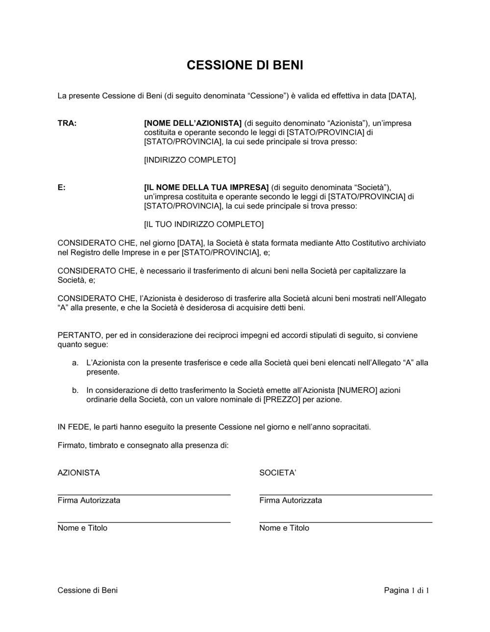 Business-in-a-Box's Cessione di beni