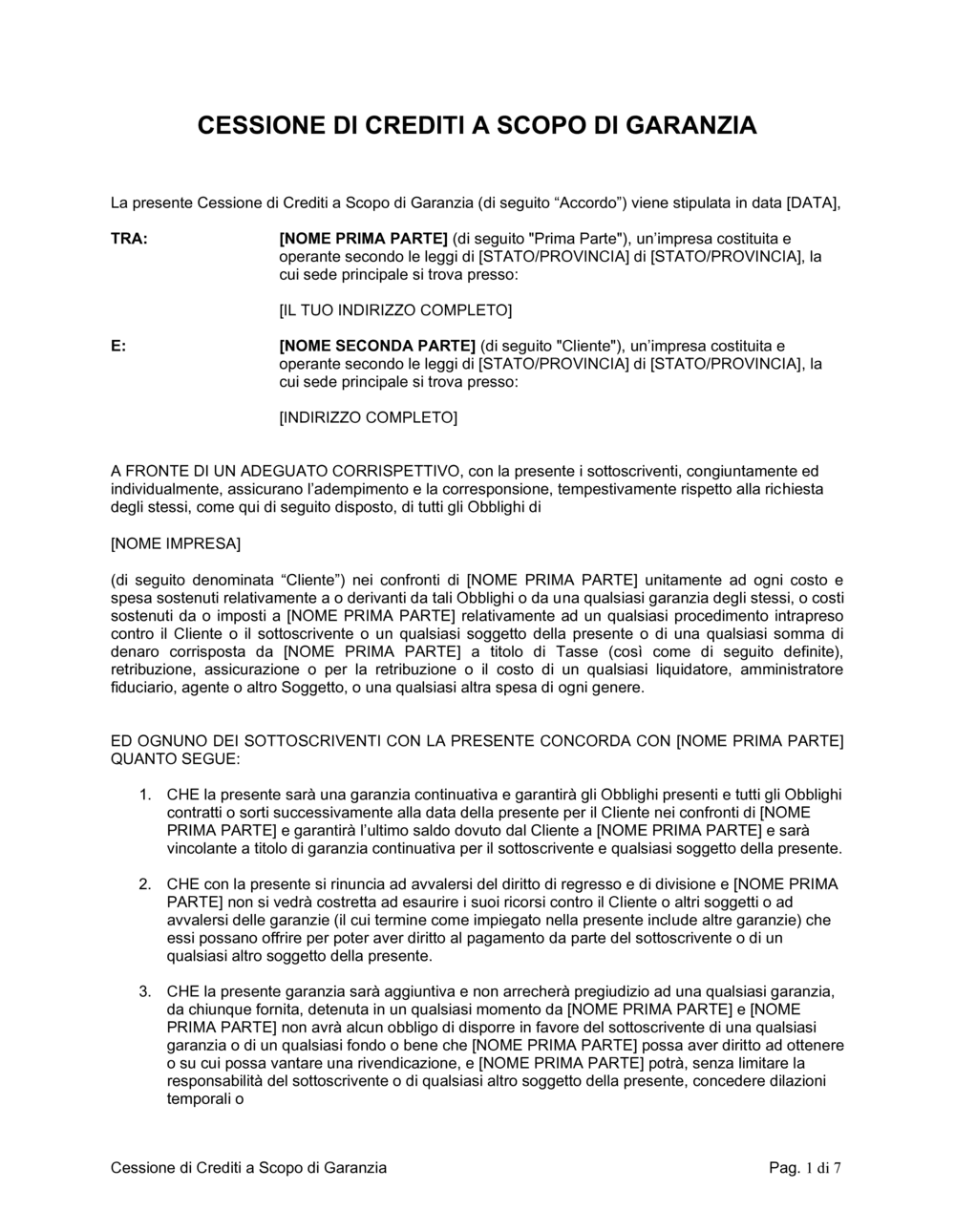 Business-in-a-Box's Cessione di crediti a scopo di garanzia